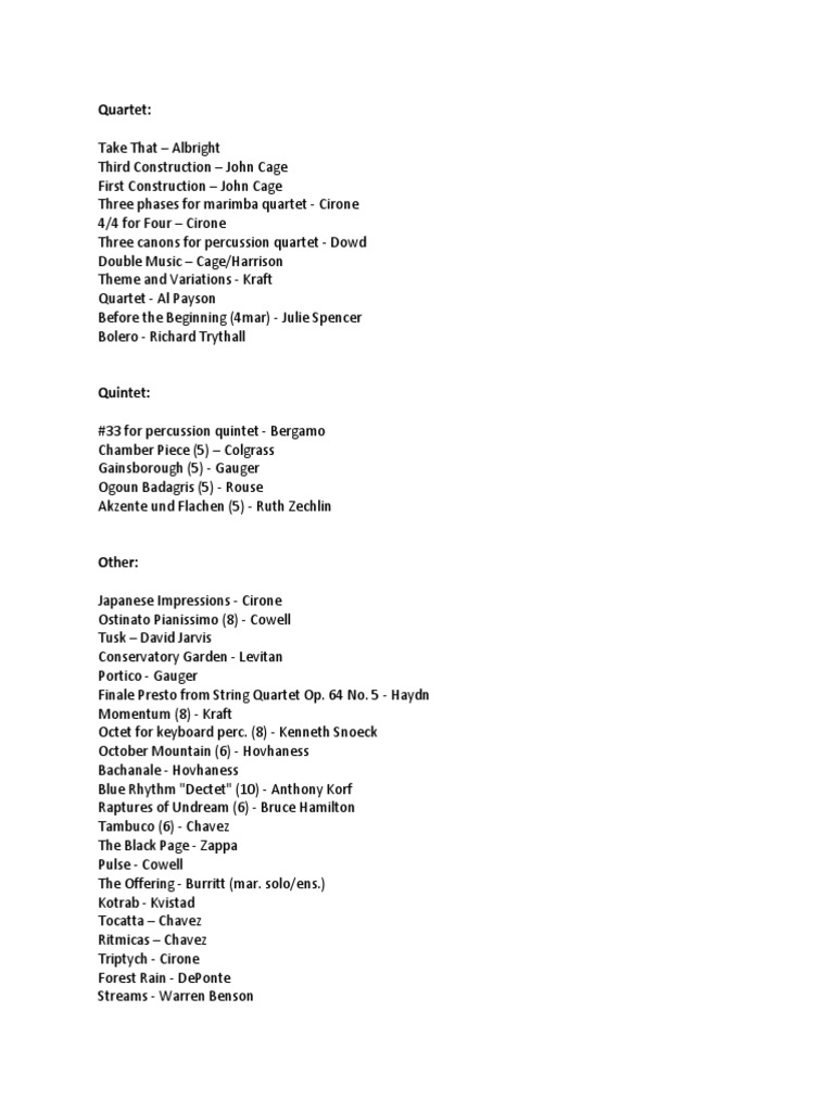 Percussion Ensemble Repertoire PDF