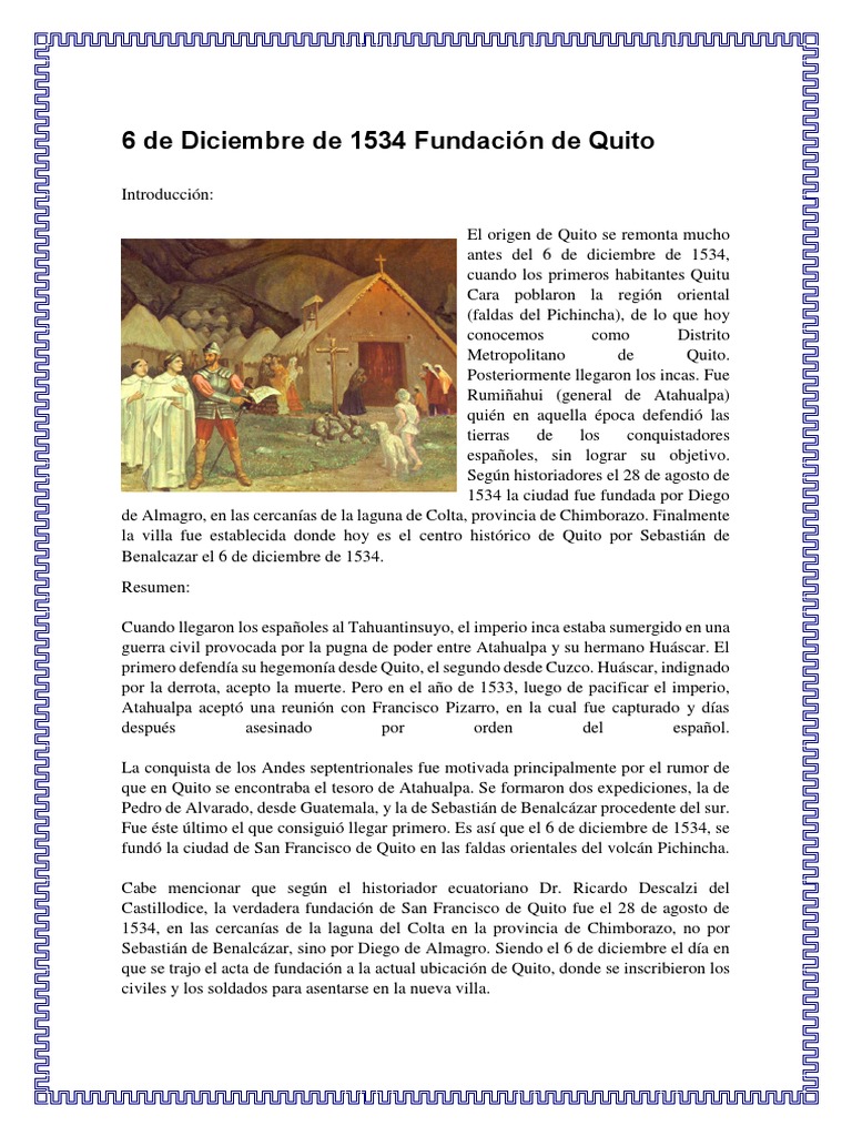 6 De Diciembre De 1534 Fundacion De Quito Ecuador Derechos Humanos