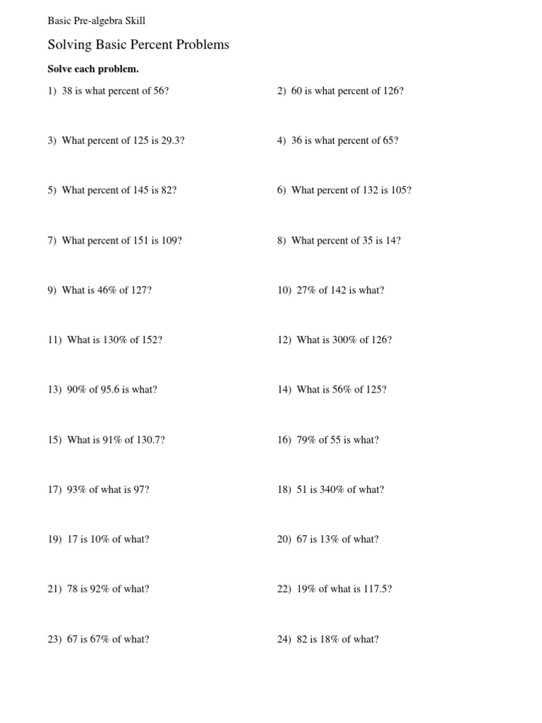 Solving Basic Percent Problems: Solve Each Problem | PDF