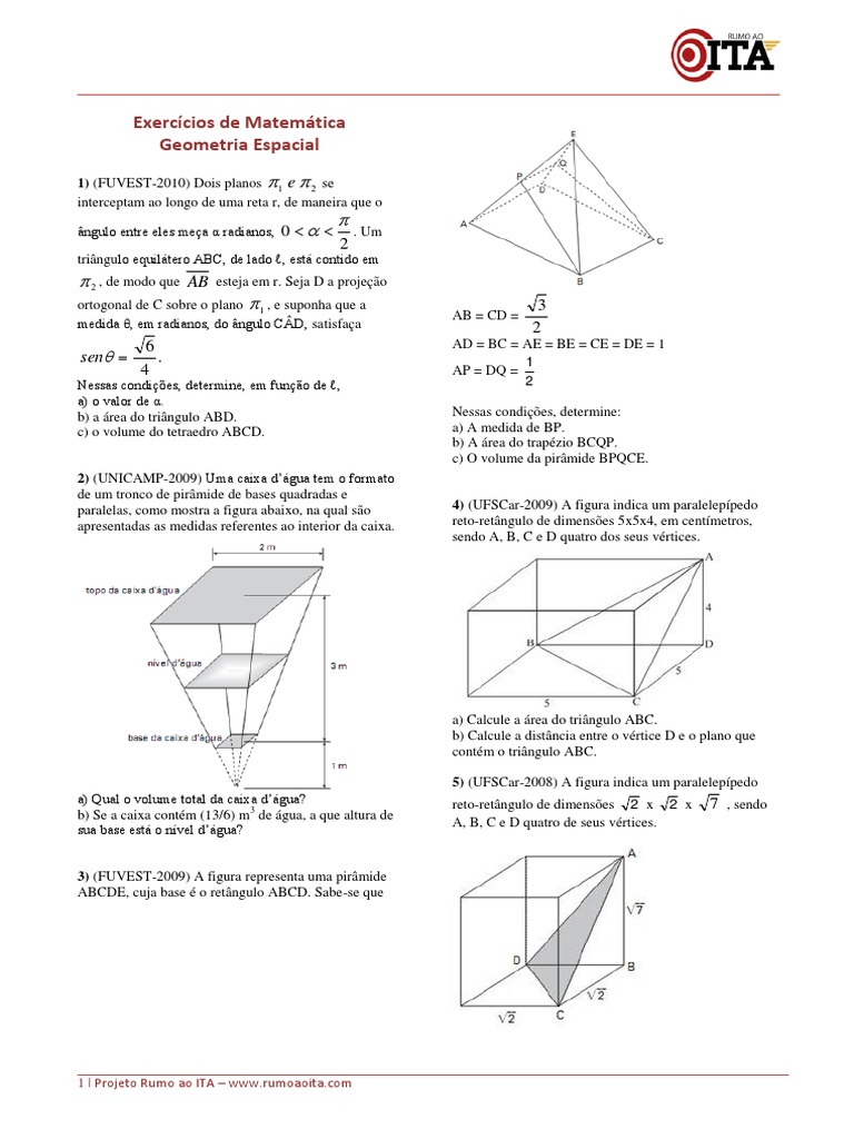 Exercícios de Geometria Espacial | PDF
