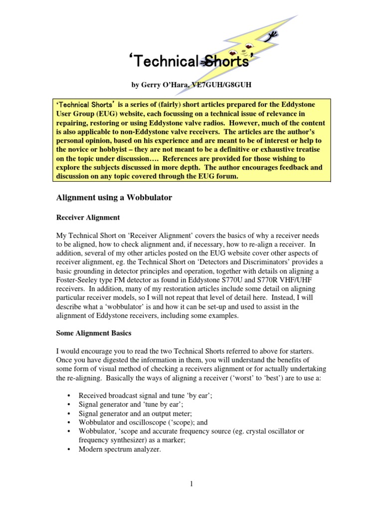 Alignment Using A Wobbulator PDF | PDF | Detector (Radio) | Electronic ...