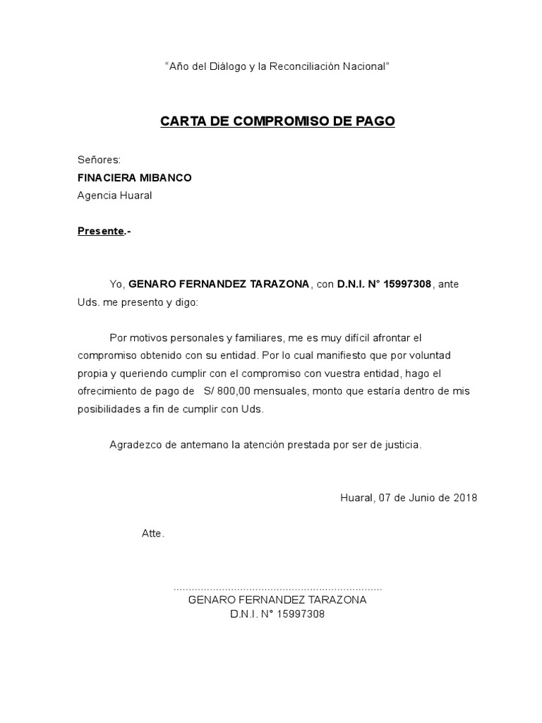 Modelo De Carta De Compromiso De Pago Mide