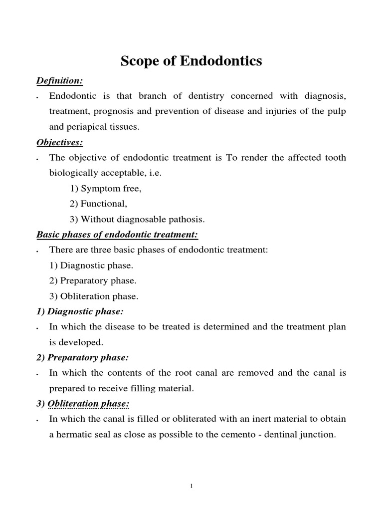 Scope of Endodontics Definition PDF Health Care Dentistry Branches