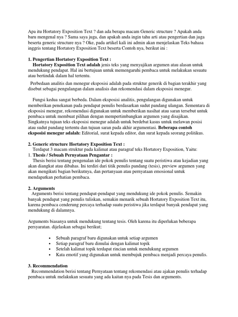 Apa Itu Hortatory Exposition Text