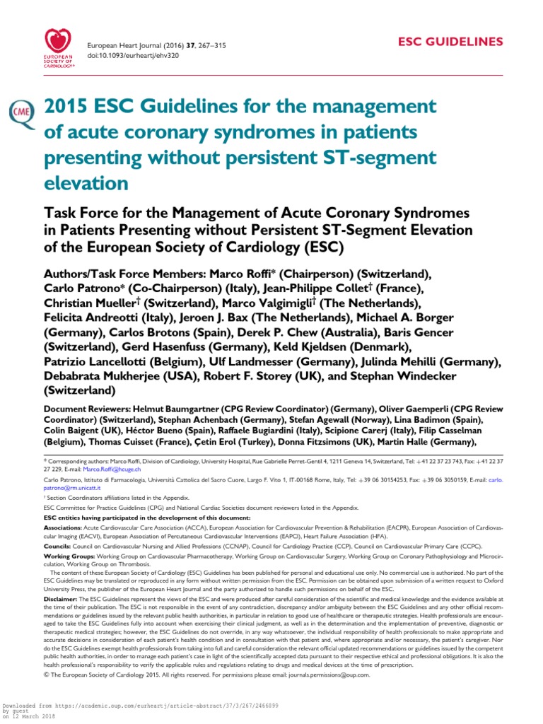 2015 ESC Guidelines for ACS Management | PDF | Myocardial Infarction ...