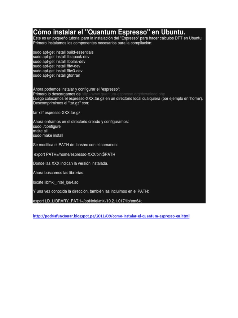 Instalación de Quantum Espresso en Ubuntu | PDF