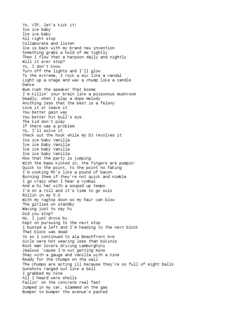 Ice Ice Baby Lyrics PDF Leisure