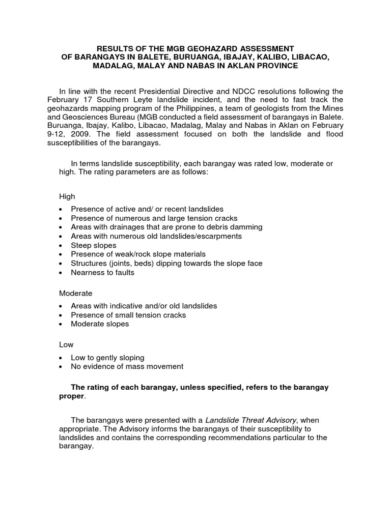 Aklan Geohazard Assessment Results | PDF | Flood | Landslide