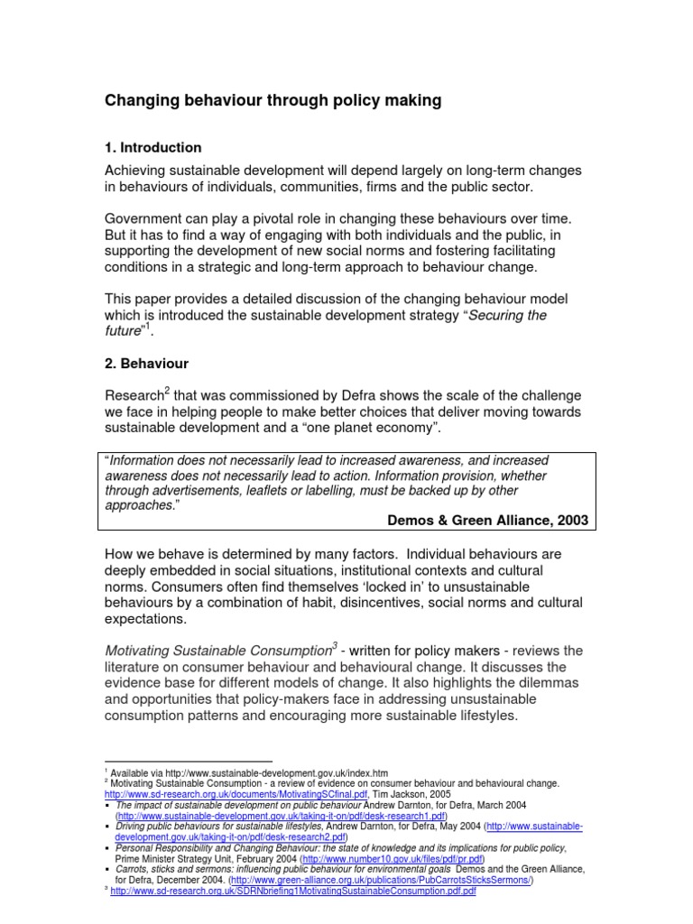 Policy Strategies for Sustainable Behaviour Change | PDF | Smoking ...