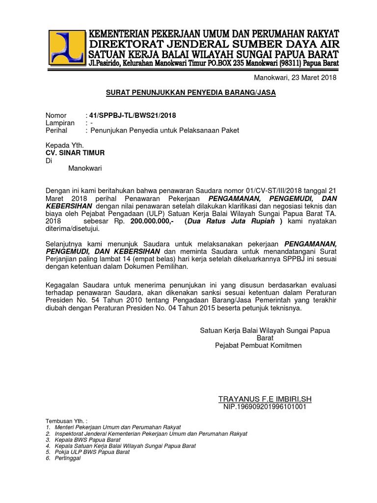 Penunjukan CV Sinar Timur sebagai Penyedia | PDF