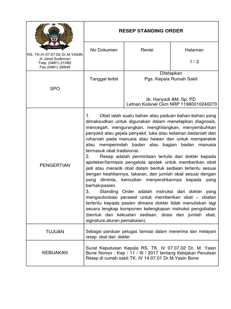 Spo Standing Order Pdf