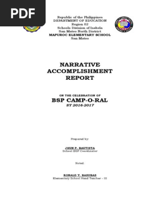 NARRATIVE REPORT on the Celebration of BSP Camp-O-Ral and GSP Encampment MES
