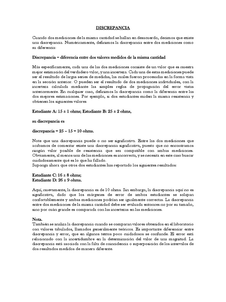 Análisis de Discrepancia | PDF | Resistencia Eléctrica y Conductancia ...
