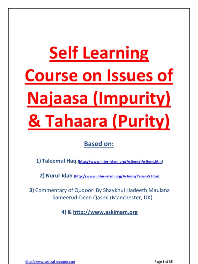 Basic course on Tahara (Purity) according to Hanafi Madhab Hadith