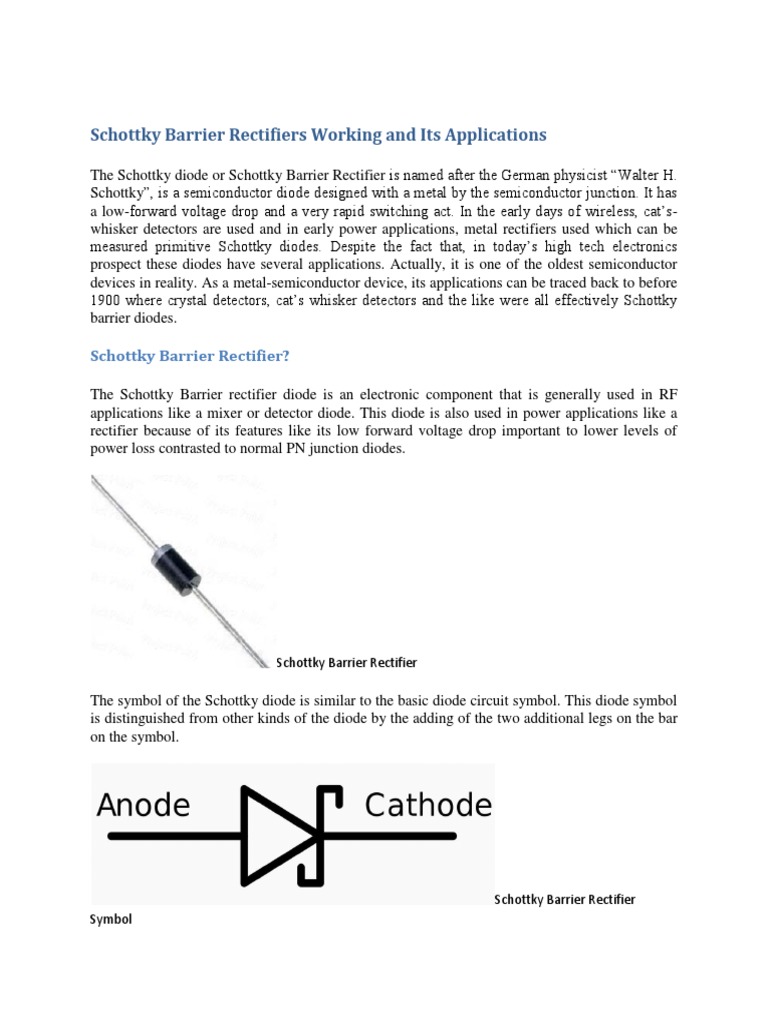 Schottky Barrier Rectifiers Working and Its Applications PDF Diode