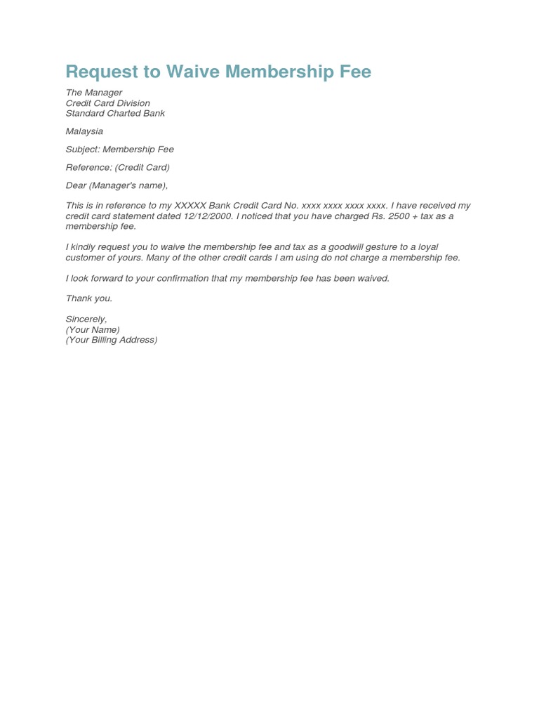 Sample Of Waive Membership Fee Letter Pdf