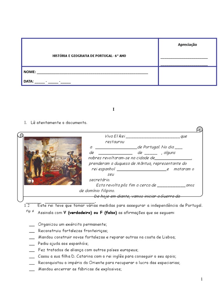 1. Lê atentamente o documento.: História E Geografia De Portugal-6º Ano ...
