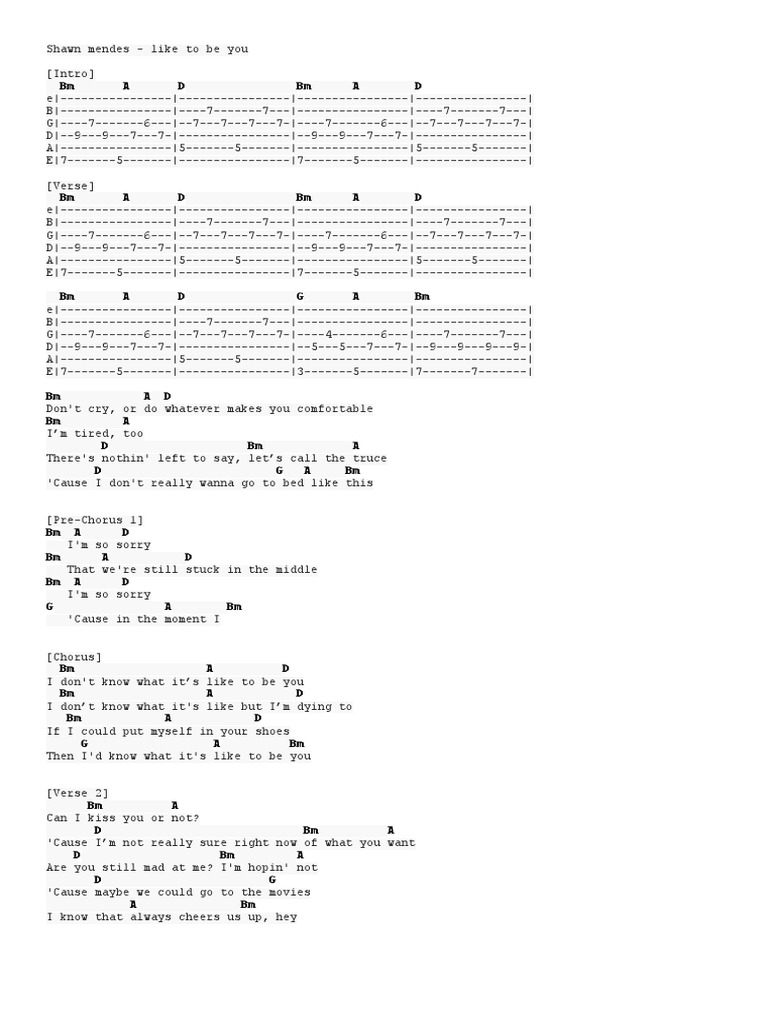 Shawn Mendes Like To Be You PDF Song Structure Songs