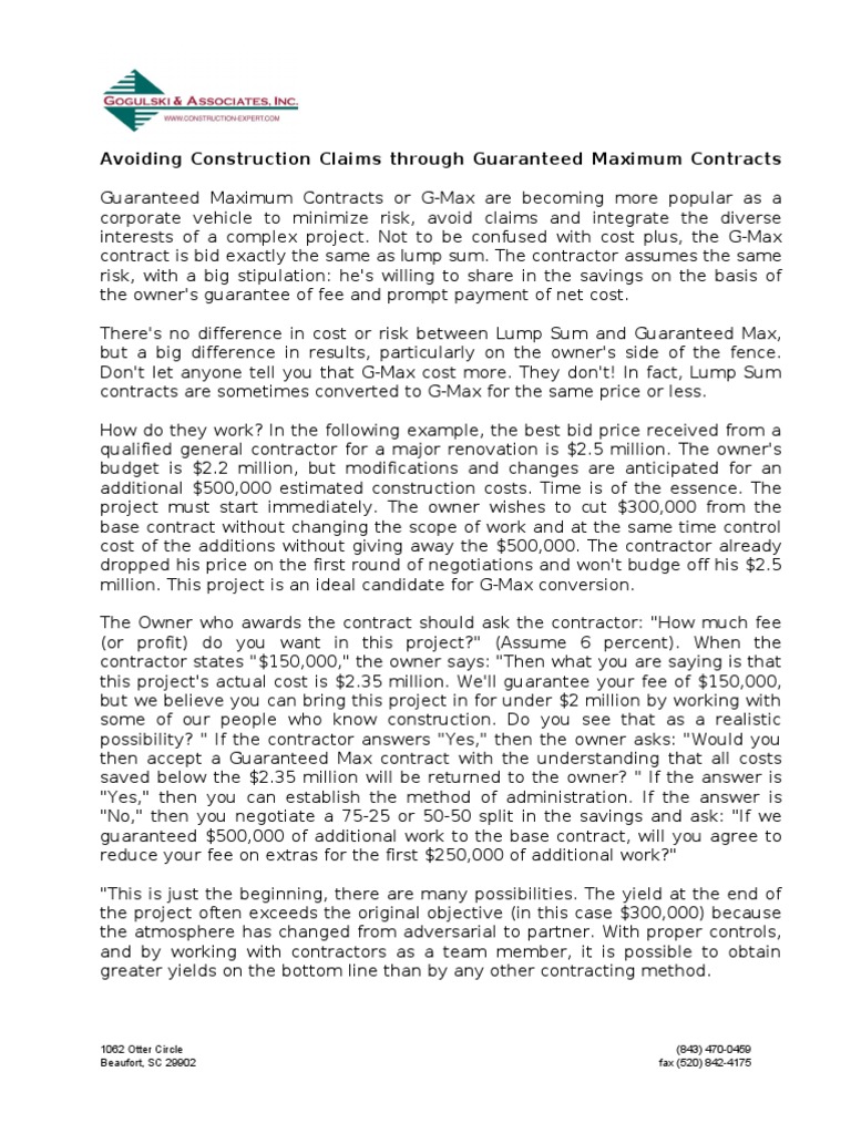 Understanding G-Max Contracts | PDF | General Contractor | Present Value