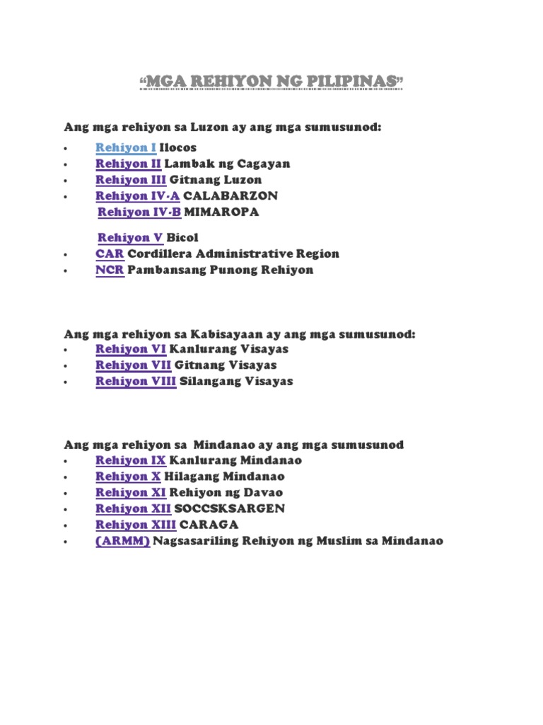 Mga Rehiyon Ng Pilipinas
