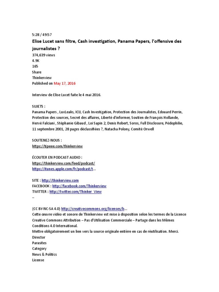 Page De Garde Cahier D evaluation Blabla De Bouba Elise Lucet Sans Filtre, Cash Investigation, Panama Papers, S | PDF |  Sécurité de la couche de transport | la pollution