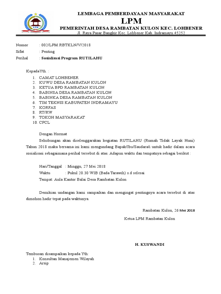 Sosialisasi Program RUTILAHU Desa Rambatan Kulon | PDF | Karier ...