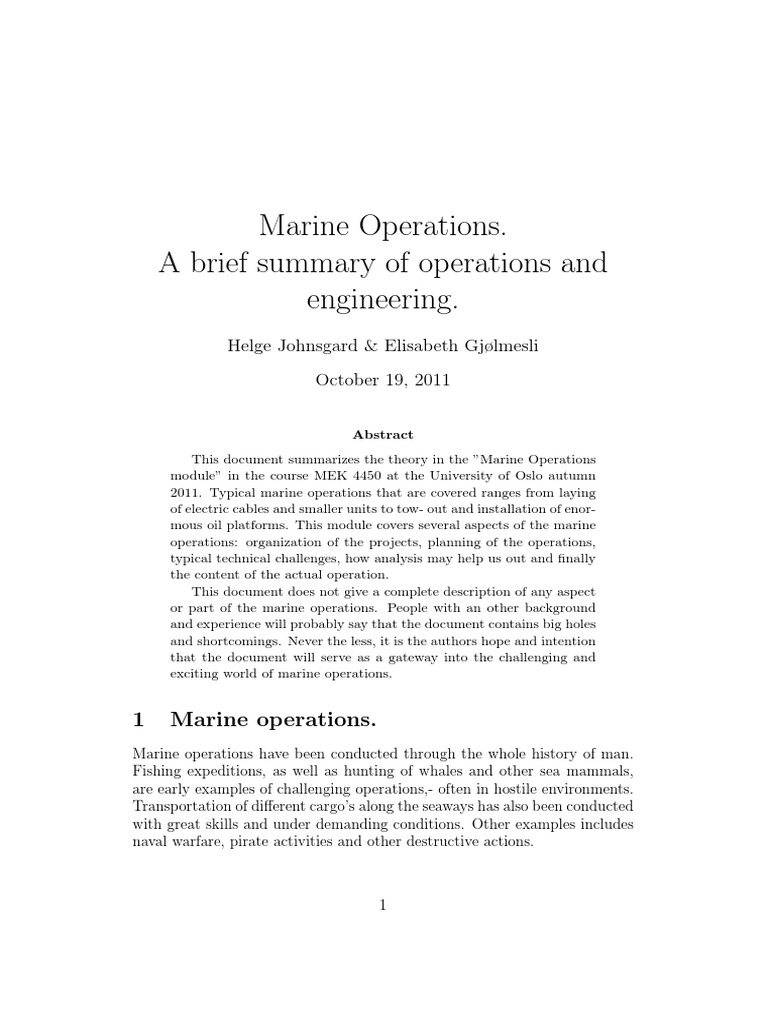 Overview of Marine Operations Engineering | PDF