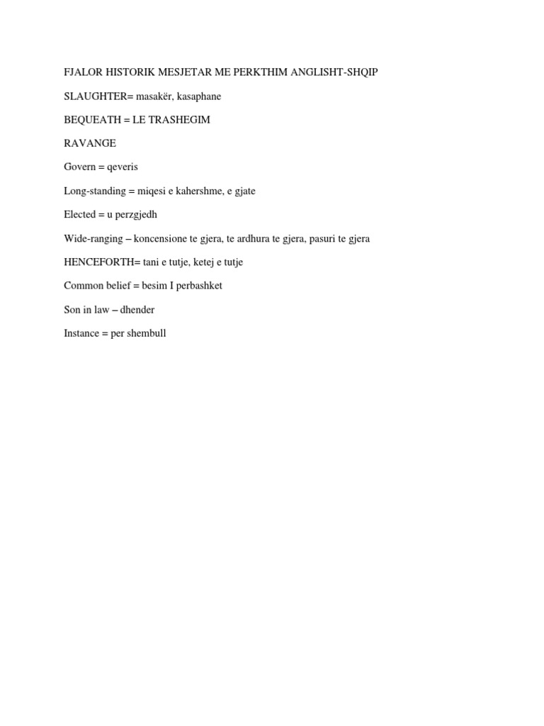 Fjalor Historik. Anglisht-Shqip | PDF