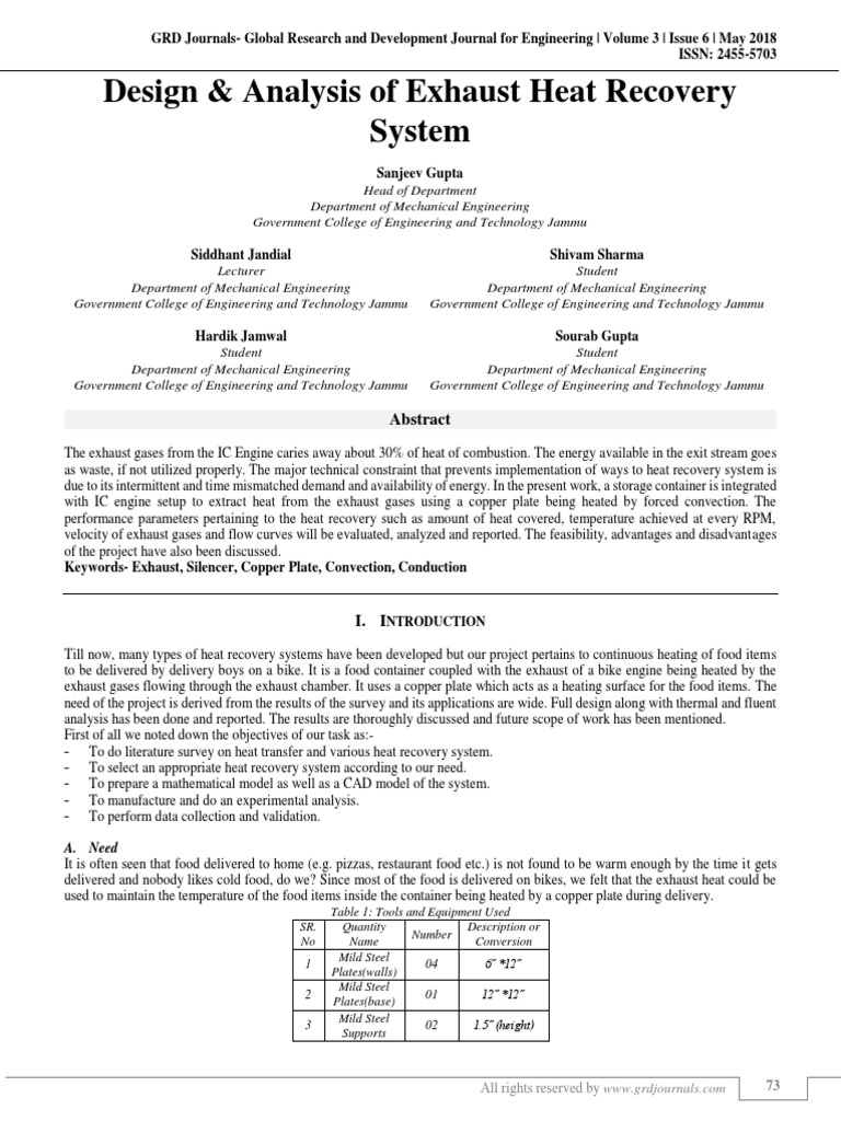 View of Design & Analysis of Exhaust Heat Recovery System | PDF | Heat Transfer ...