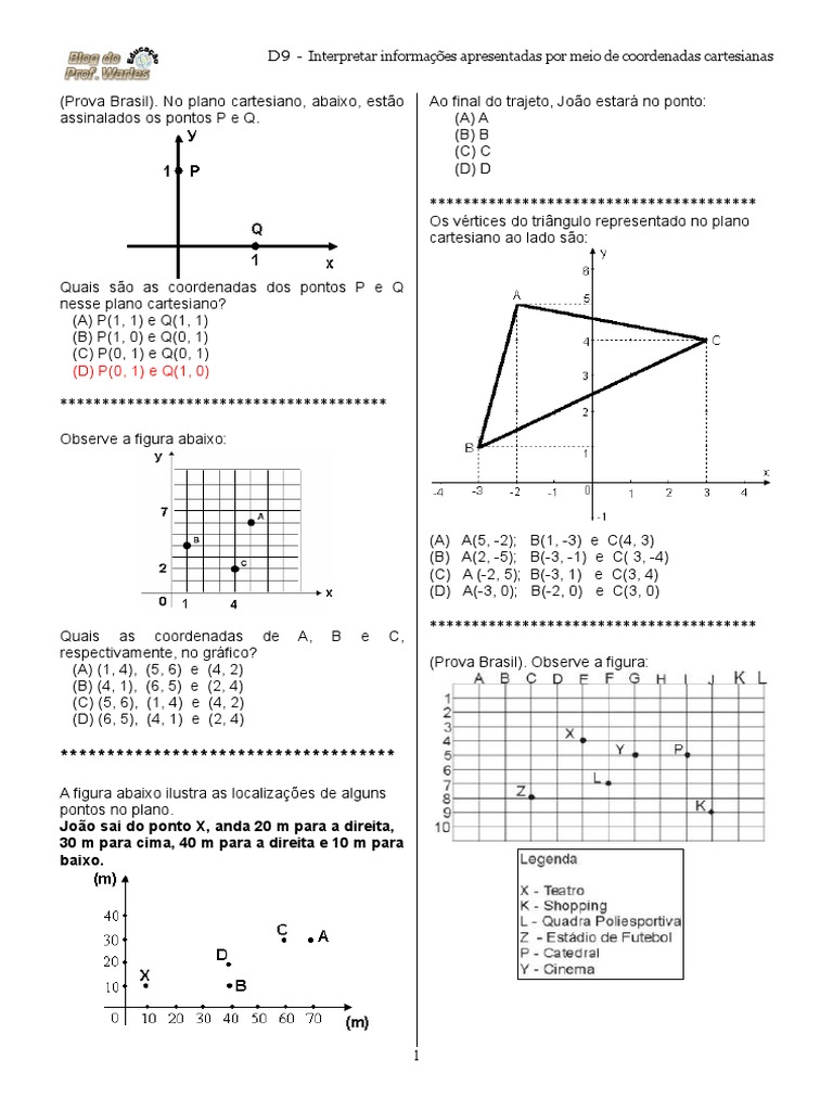 Exercícios sobre Coordenadas Cartesianas | PDF | Sistema de coordenada ...