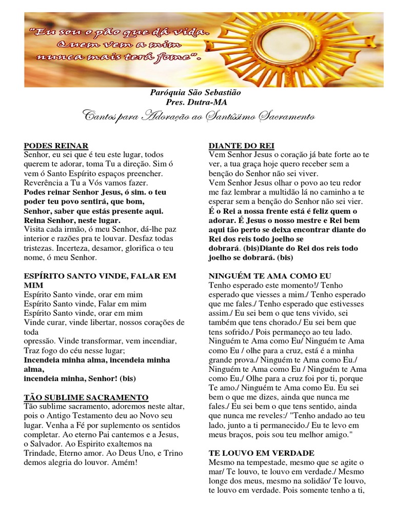 Canticos Antigos De Adoração Ao Santissimo Adoracao Ao Santissimo Cantos Amor Oracao