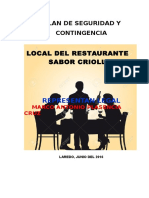 Plan de Seguridad y Contigencia Restaurante Sabor Criollo