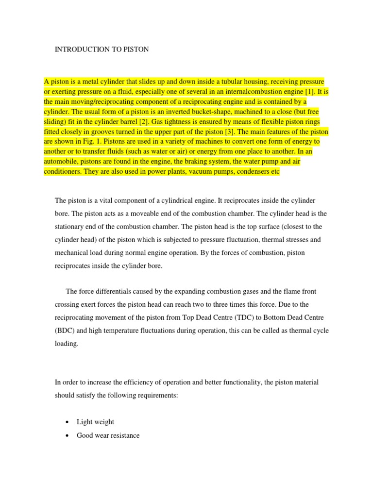 Introduction To Piston PDF Piston Cylinder (Engine)