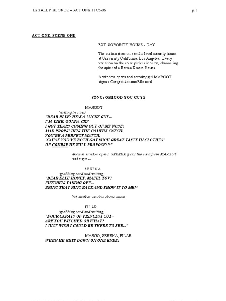 Legally Blonde Rehearsal Script | PDF