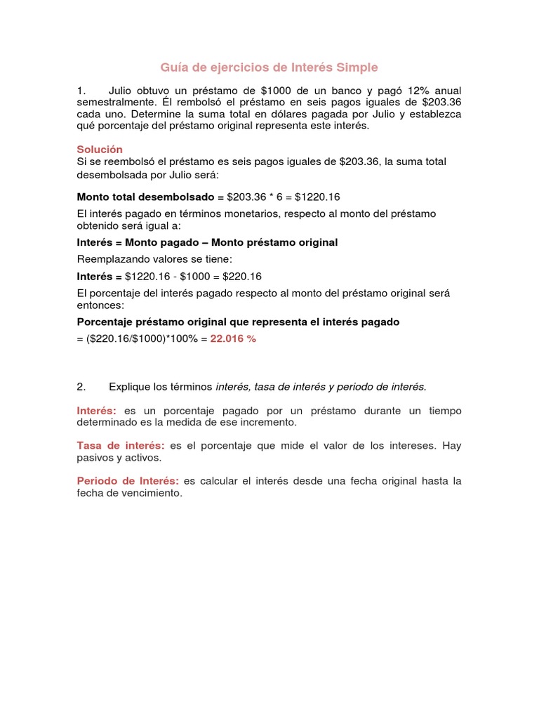 Ejercicios Resueltos de Interés Simple | PDF | Interés | Tasas de interés
