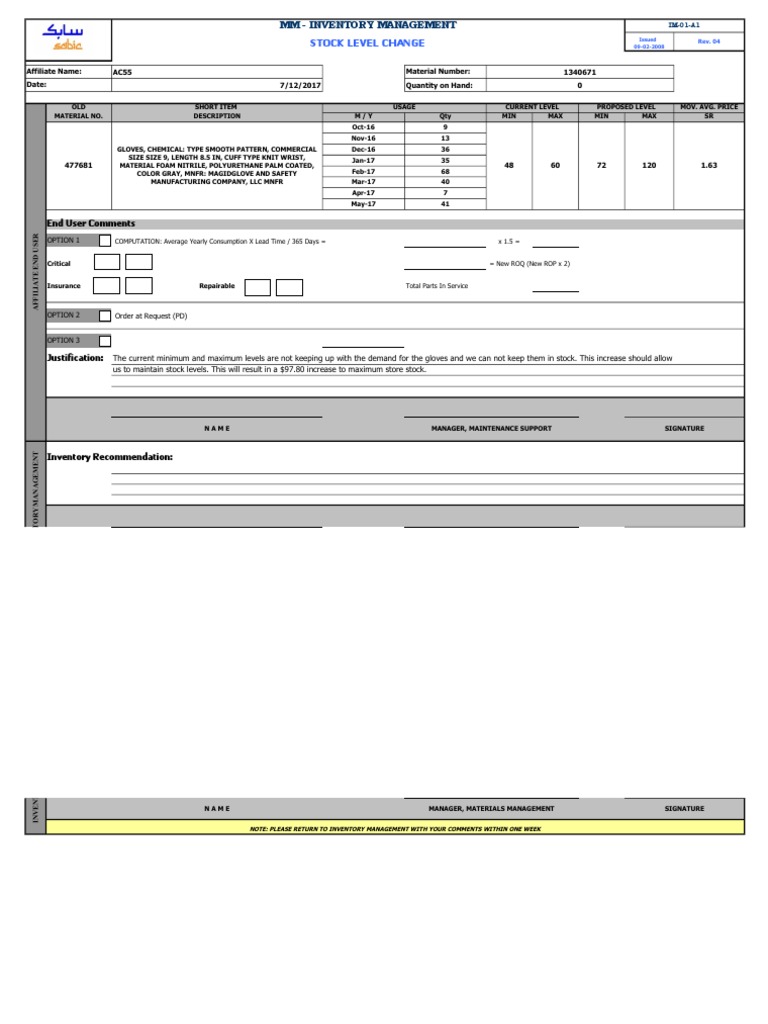 Inventory Management: Stock Level Change | PDF | Business