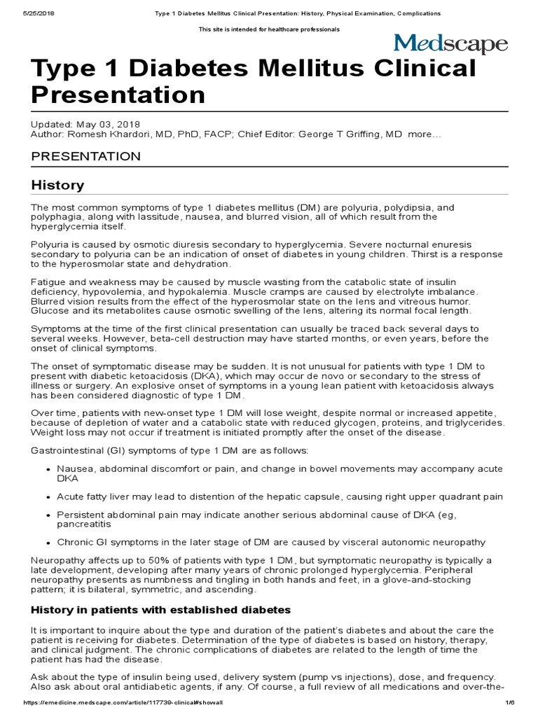 Type 1 Diabetes Mellitus Clinical Presentation_ History, Physical Examination, Complications