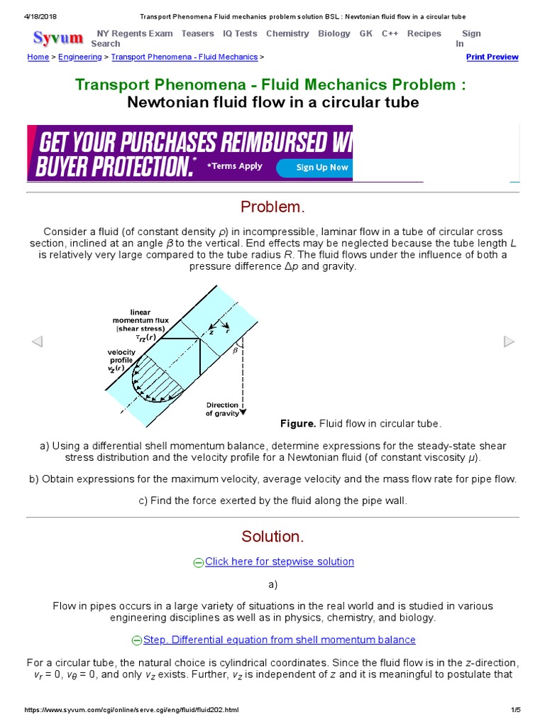 Transport phenomena fluid mechanics problem solution bsl newtonian