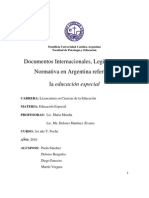 Documentos Internacionales, Legislación y Normativa en Argentina referida a la educación especial