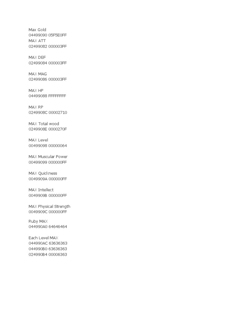 Rune Factory AR Codes 2 | PDF