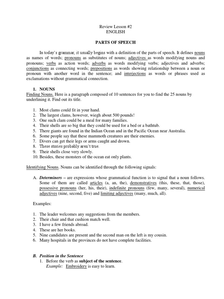 Parts of Speech Exercises and Examples | PDF | Part Of Speech | Noun