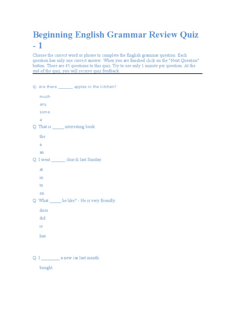 beginning-english-grammar-review-quiz-object-grammar-verb-free-30-day-trial-scribd