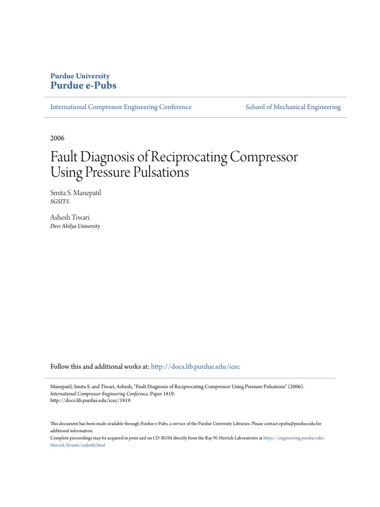 Fault Diagnosis of Reciprocating Compressor Using Pressure Pulsations ...