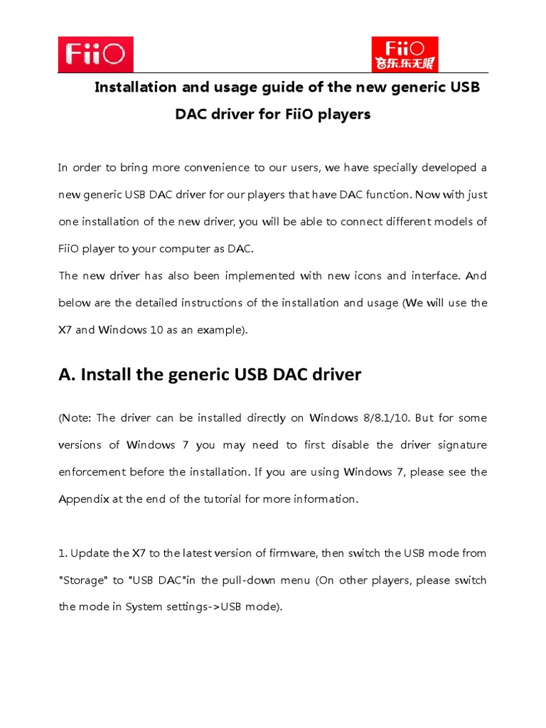 FiiO USB DAC Driver Installation Guide | PDF | Installation (Computer ...