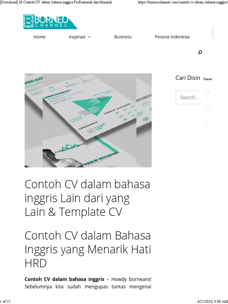 Download 30 Contoh Cv Dalam Bahasa Inggris Professional Dan Menarik