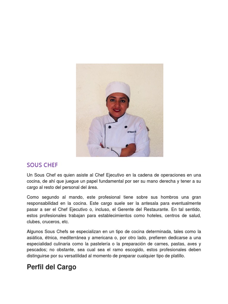 Funciones del Sous Chef en la Cocina | PDF | Gastronomía | Calidad ...
