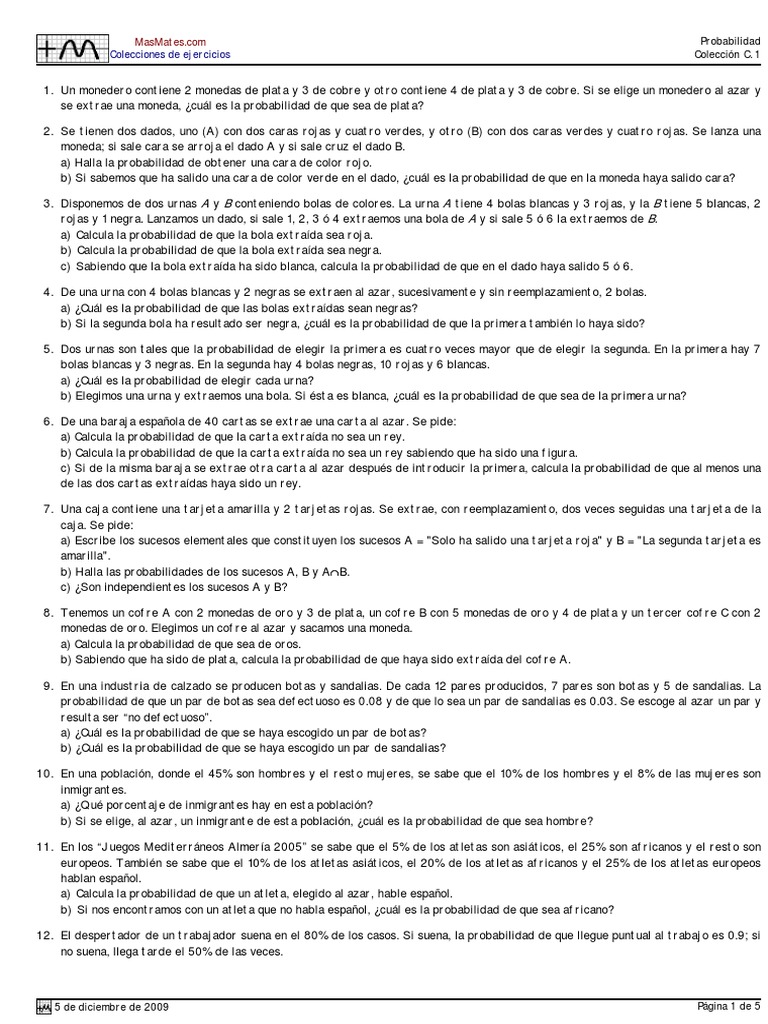 Ejercicios de Probabilidad y Soluciones | PDF | Probabilidad | Jugando ...