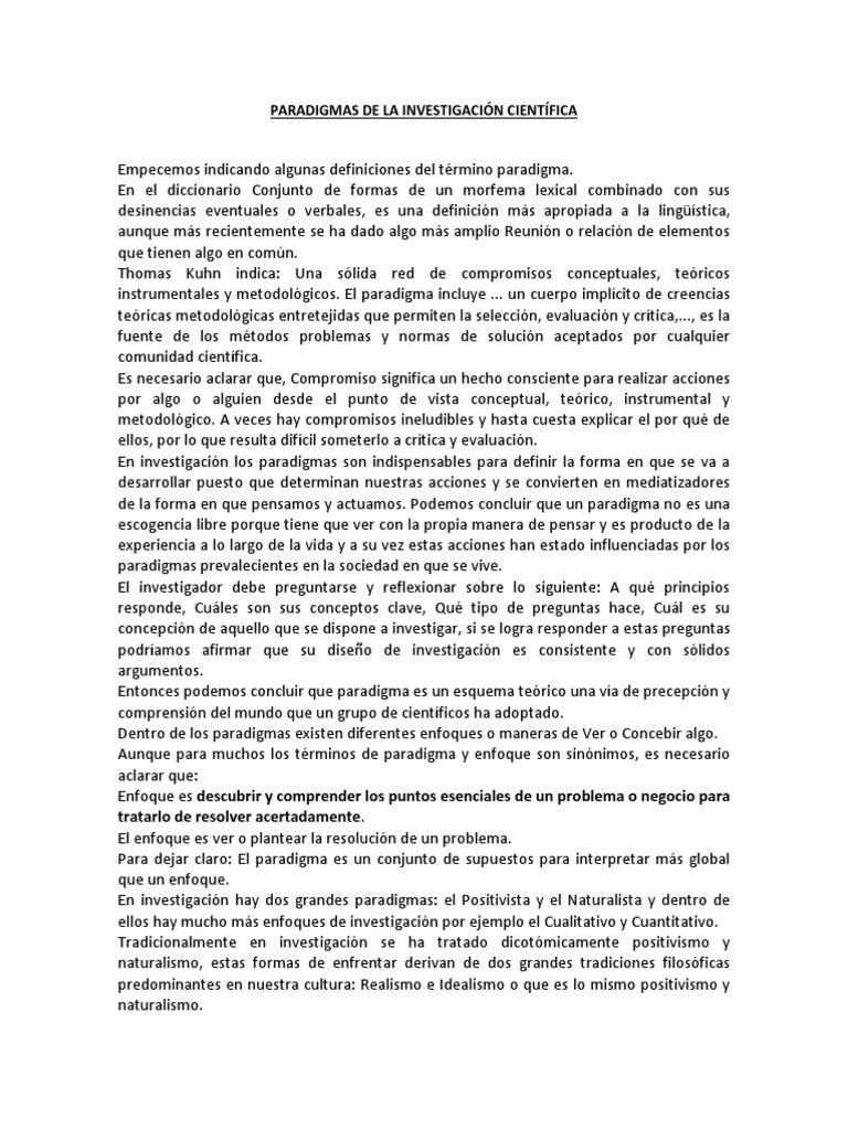 Paradigmas de La Investigación Científica | PDF | Positivismo | Paradigma
