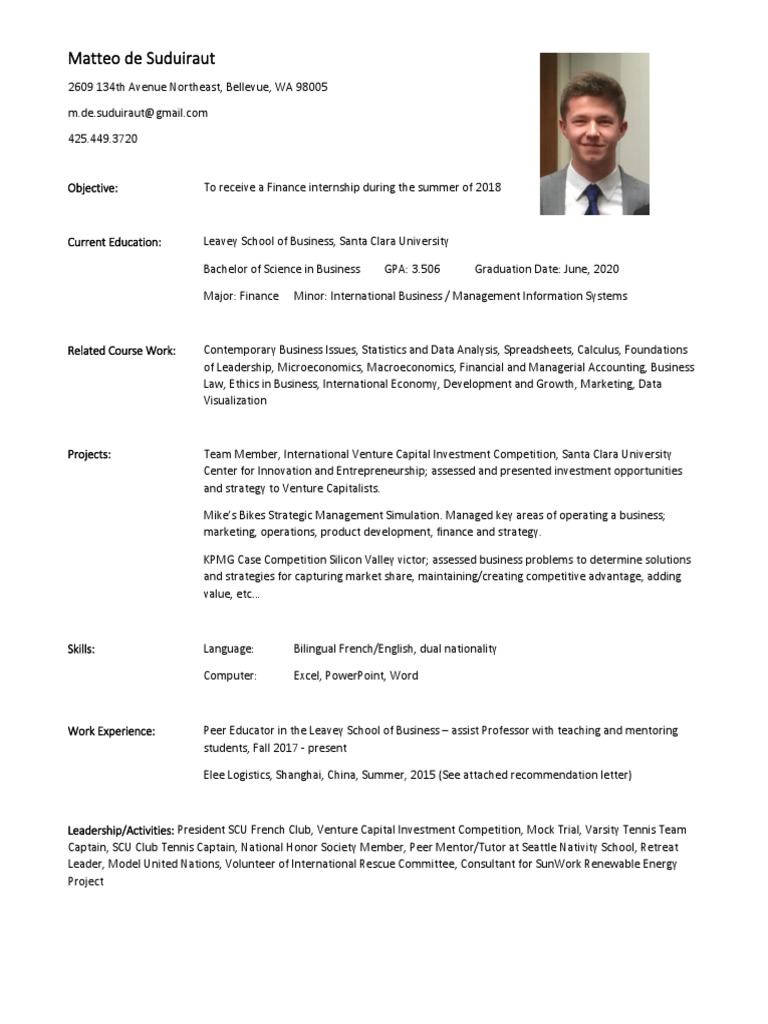Matteo de Suduiraut - Resume Finance | PDF