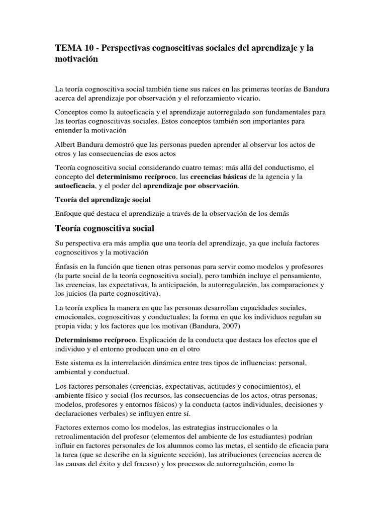 TEMA 10 Perspectivas Cognoscitivas Sociales Del Aprendizaje y La ...